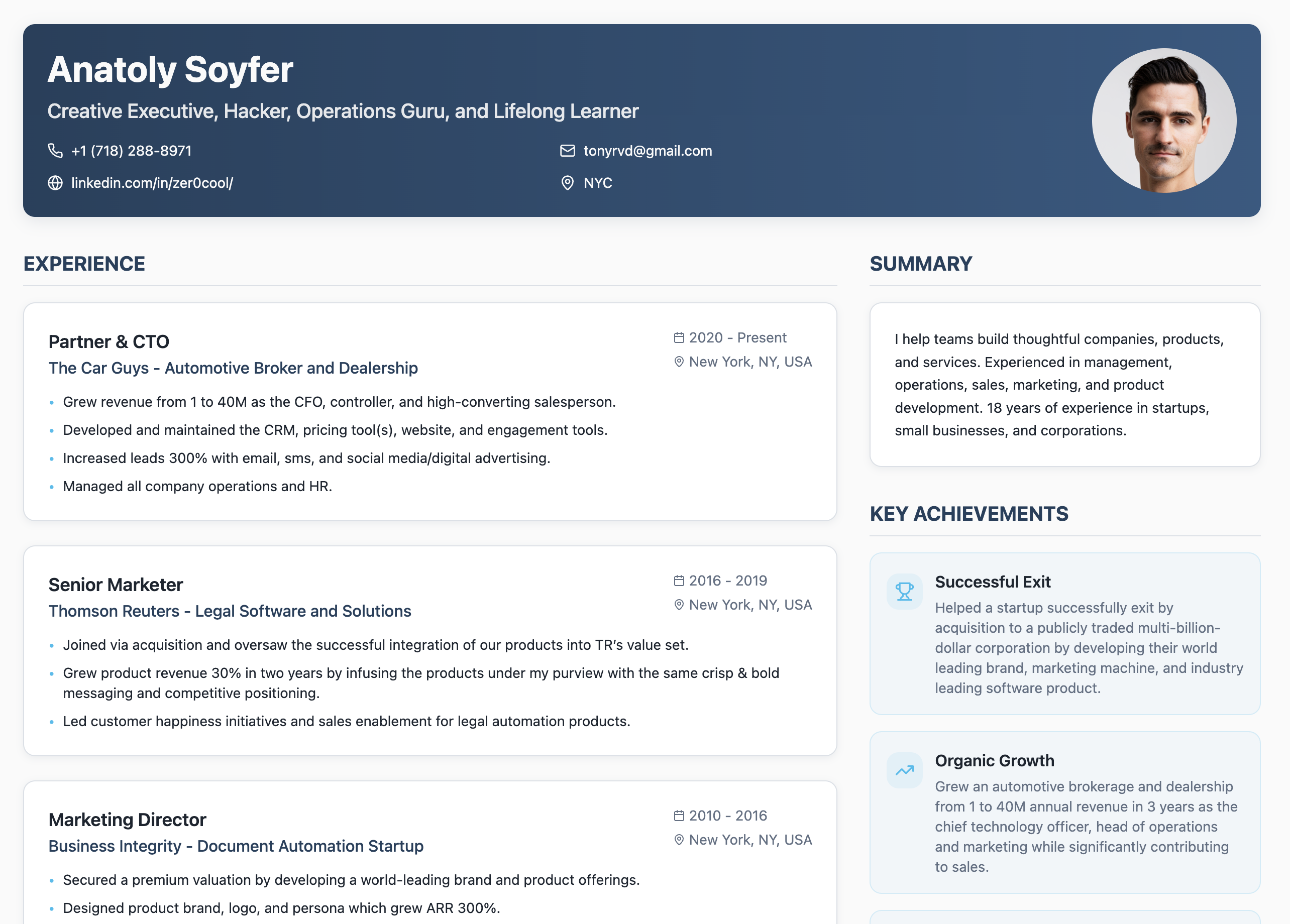 Interactive Resume Preview